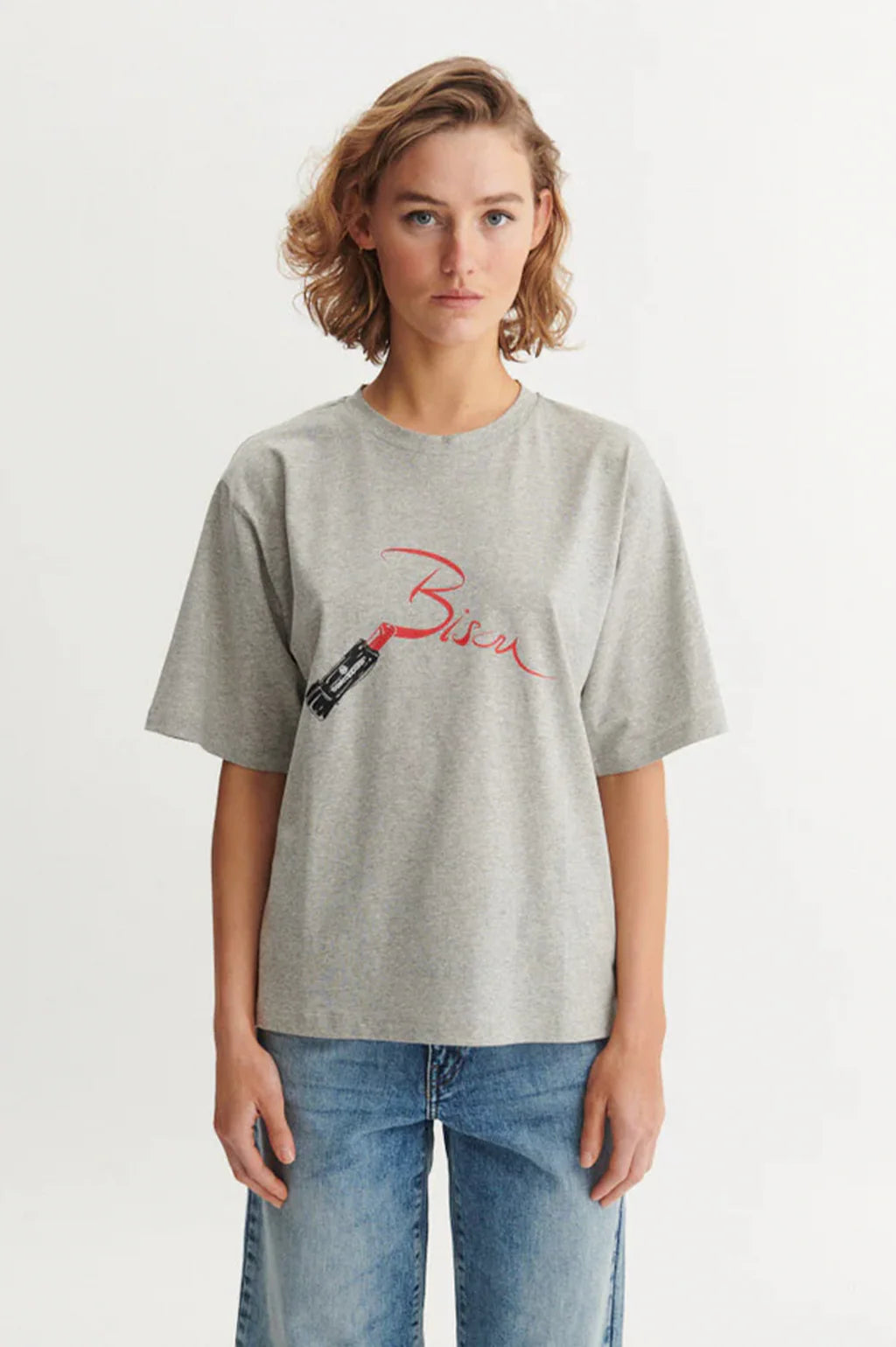 Basic Apparel - Raja T-shirt Bisou - Grey Melange/Lipstick