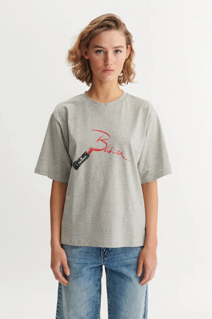 Basic Apparel - Raja T-shirt Bisou - Grey Melange/Lipstick