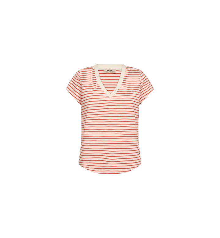 Mos Mosh - Kala V-SS Stripe Tee - Spicy Orange