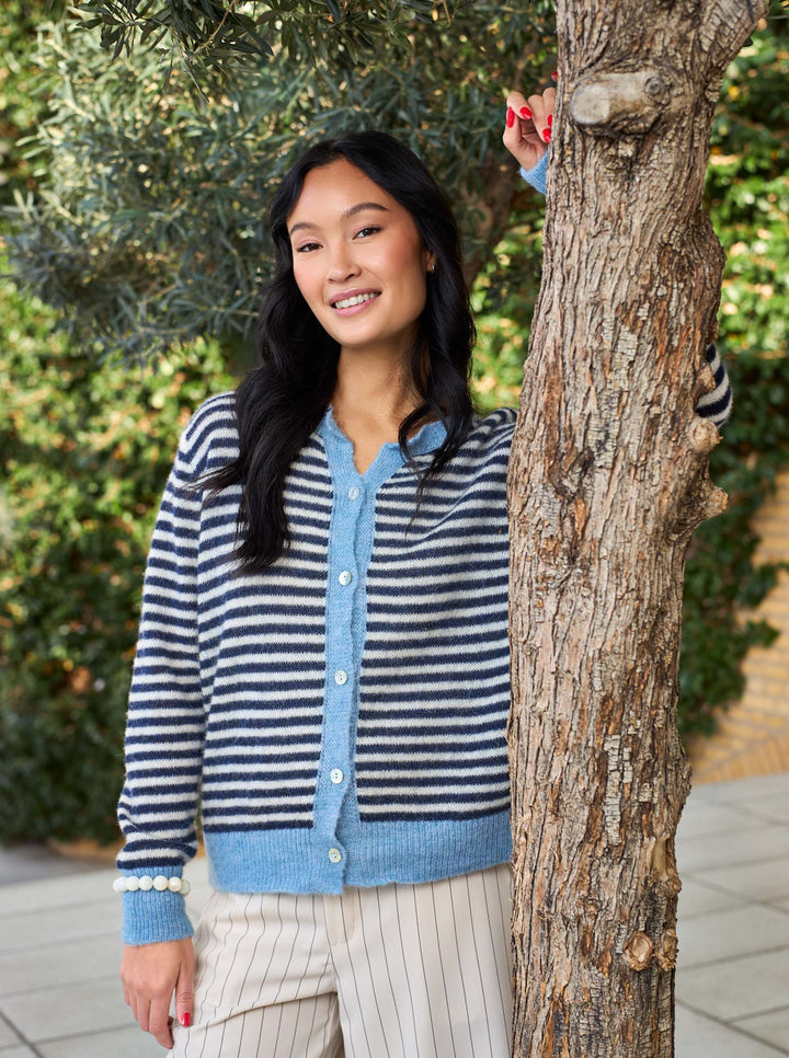 Black Colour - Dell stribet cardigan - Navy