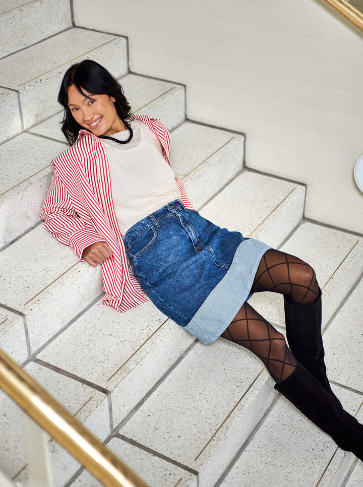 Black color - Cizzy denim skirt - Mid blue
