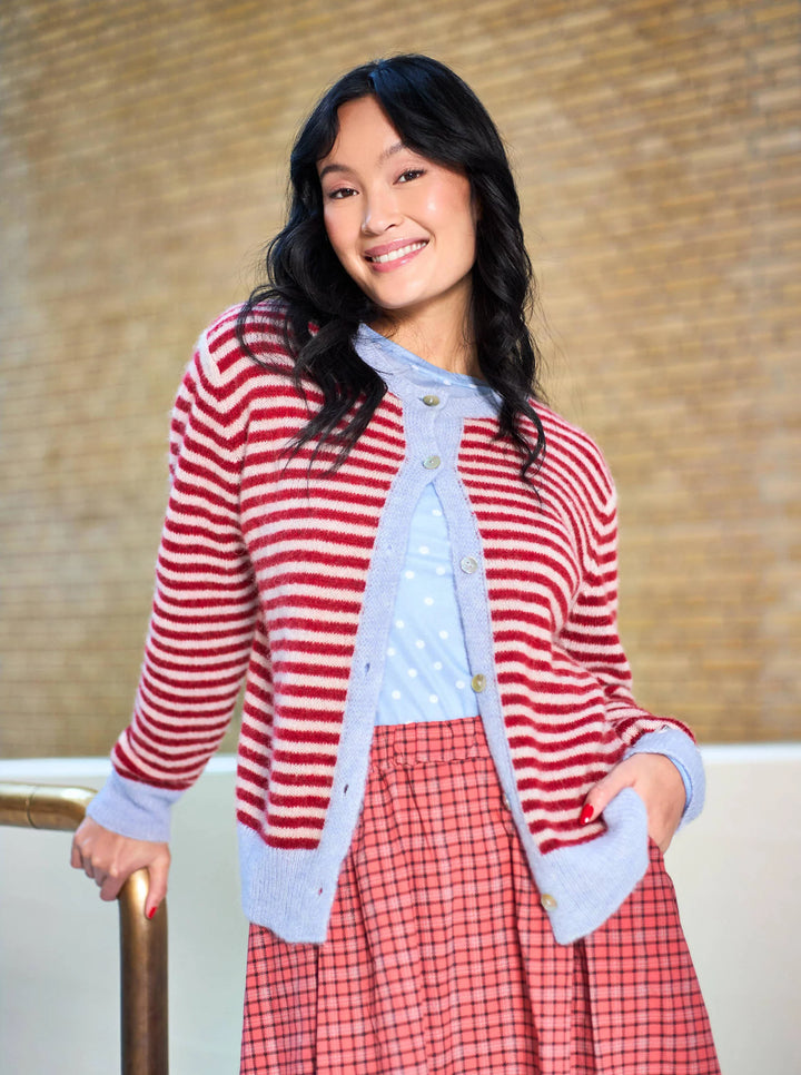 Black Colour - Dell stribet cardigan - Red
