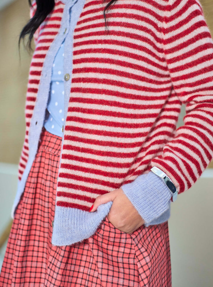 Black Colour - Dell stribet cardigan - Red