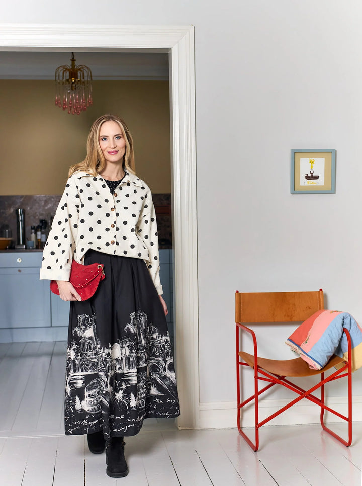 Black Colour - Ellie Shirt Jacket - White Dot - Onesize