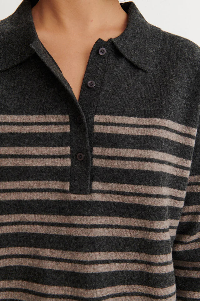 Basic Apparel - Selem Stripe Polo - Grey Mel/Portabella