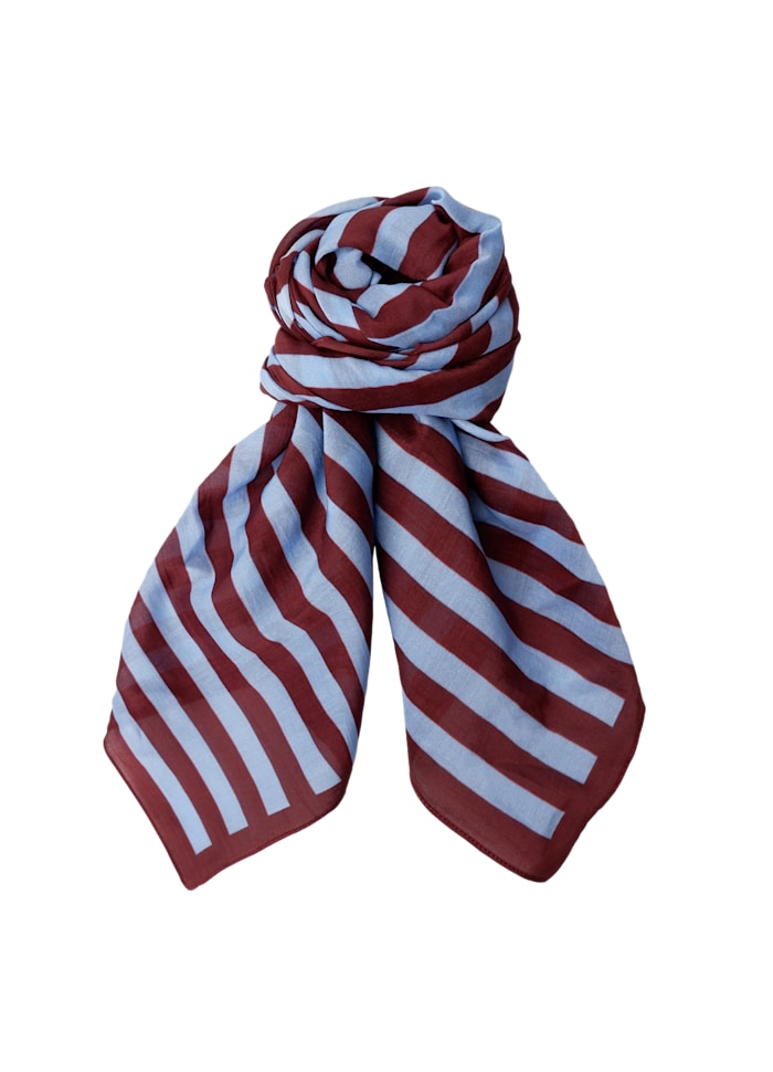 Black Colour - Shirley Striped Mini Scarf - Coffee Blue