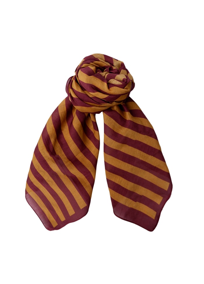 Black Colour - Shirley Striped Mini Scarf - Spiced Plum