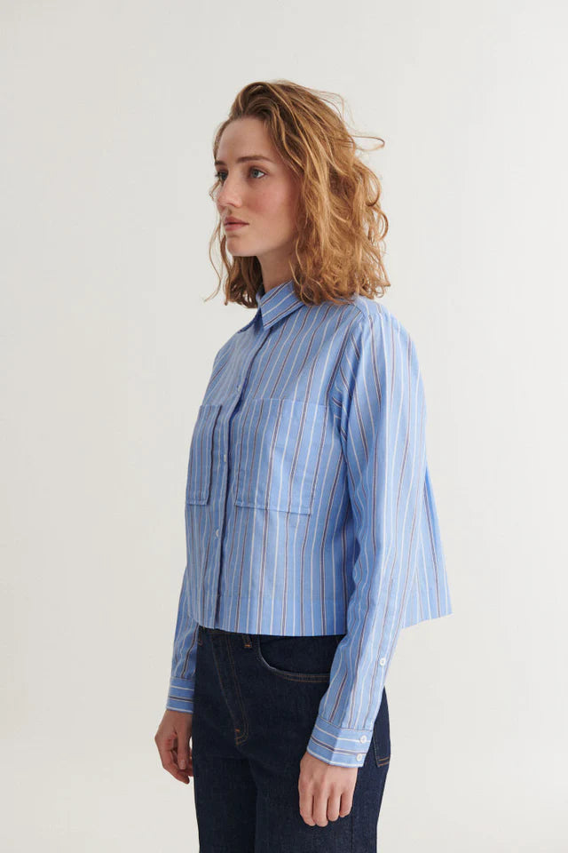 Basic Apparel - Siba Cropped Shirt - Frozen Fjord/Bright White/Sky Captain