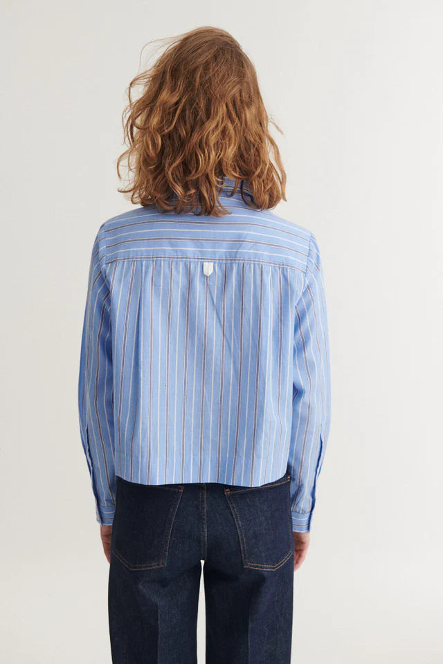 Basic Apparel - Siba Cropped Shirt - Frozen Fjord/Bright White/Sky Captain