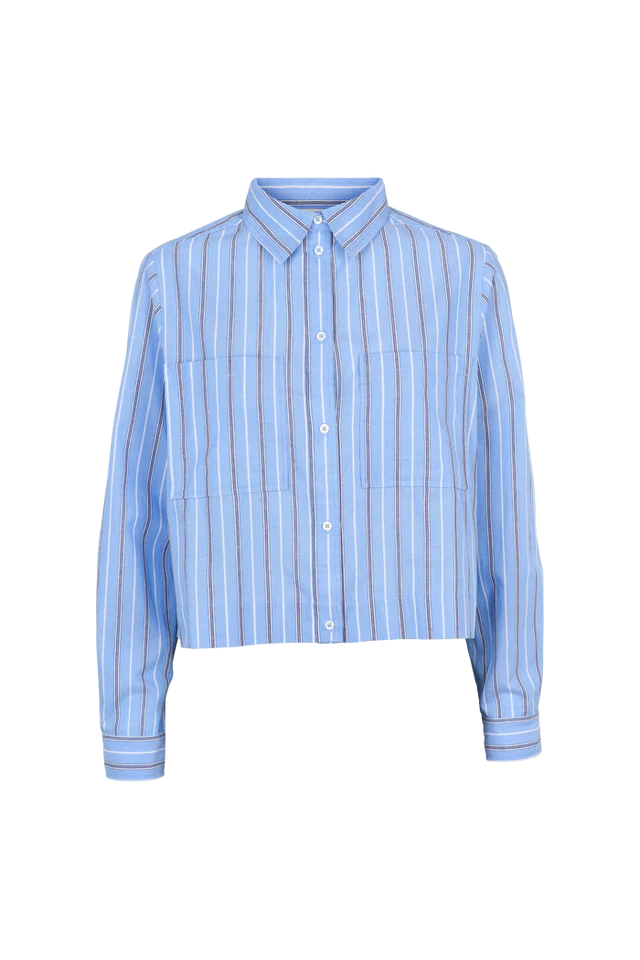 Basic Apparel - Siba Cropped Shirt - Frozen Fjord/Bright White/Sky Captain