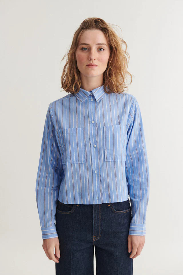 Basic Apparel - Siba Cropped Shirt - Frozen Fjord/Bright White/Sky Captain