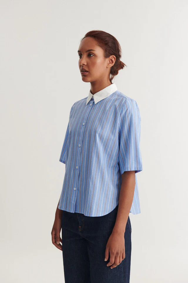 Basic Apparel - Siba SS Shirt - Frozen Fjord/Bright White/Sky Captain