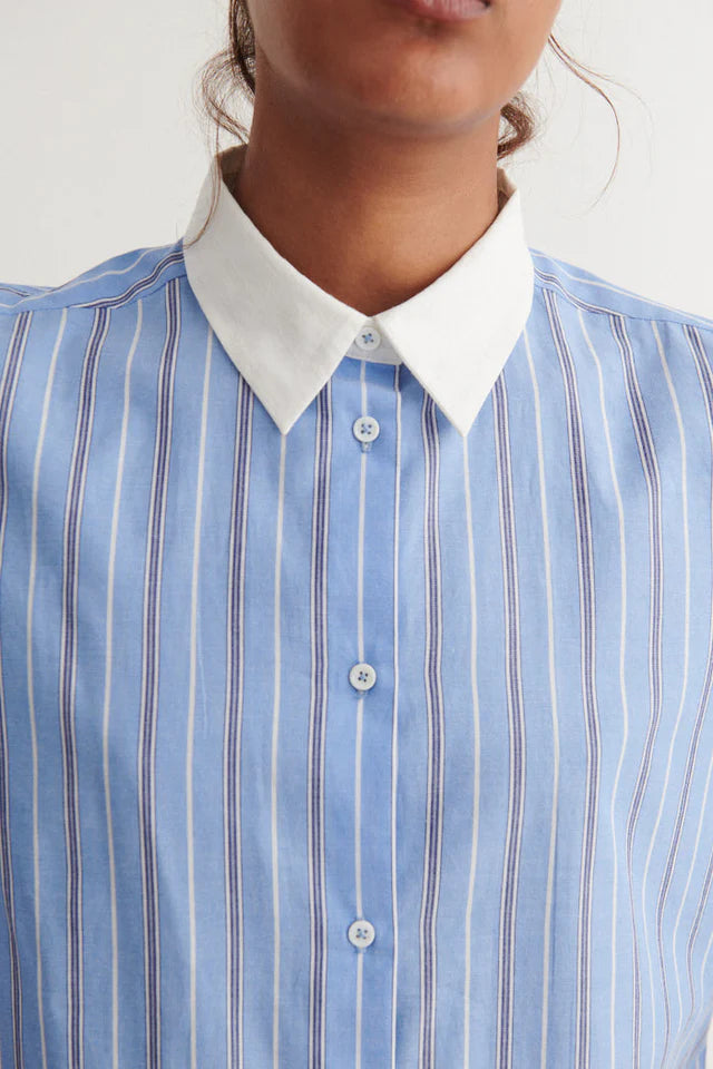 Basic Apparel - Siba SS Shirt - Frozen Fjord/Bright White/Sky Captain