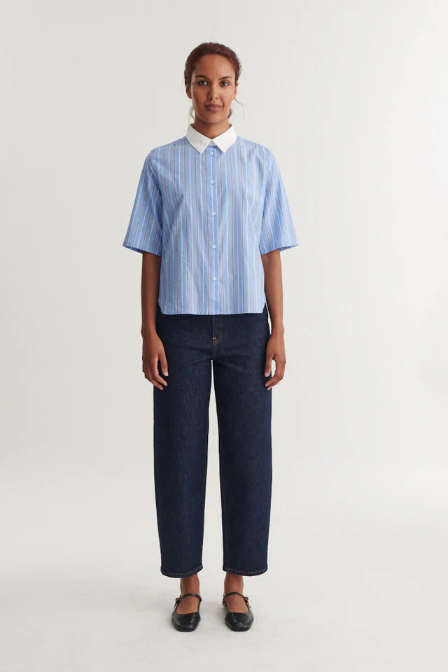Basic Apparel - Siba SS Shirt - Frozen Fjord/Bright White/Sky Captain