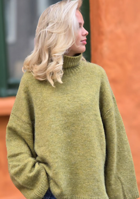 Boii - Sidsel T-Neck Strik - Pear Melange - ONE SIZE