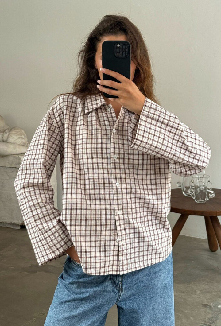 Boii - Tinsi Check Skjorte - Bordeaux/Beige