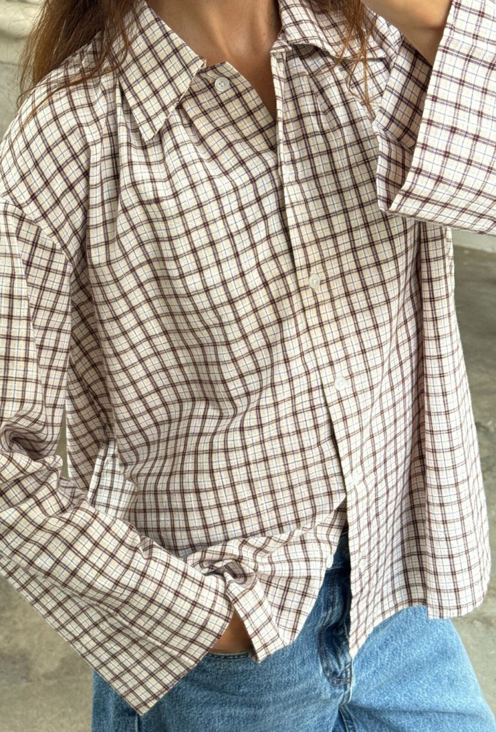 Boii - Tinsi Check Skjorte - Bordeaux/Beige
