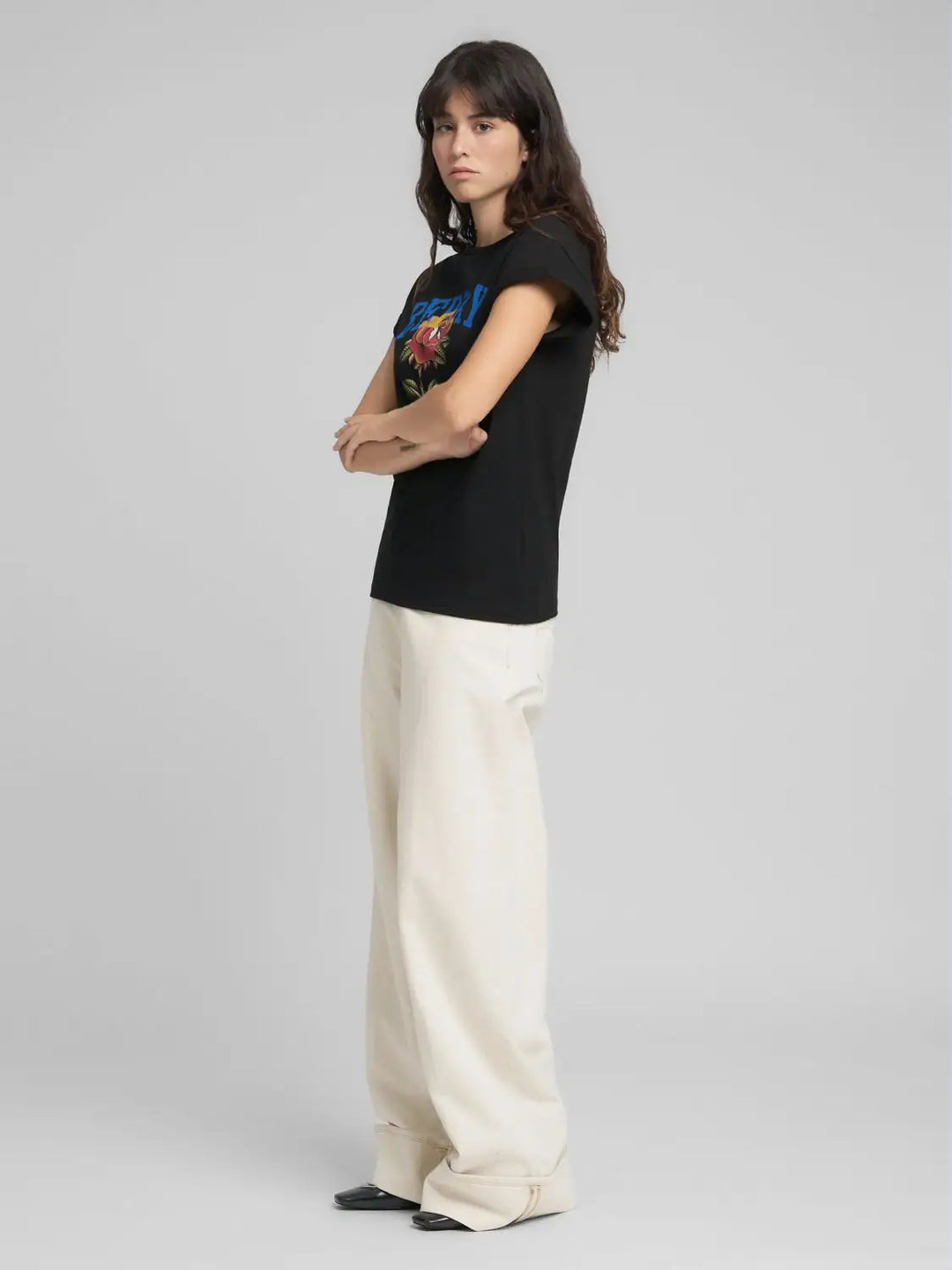 Replay - Jersey T-shirt - With Rose And Log Print - Black