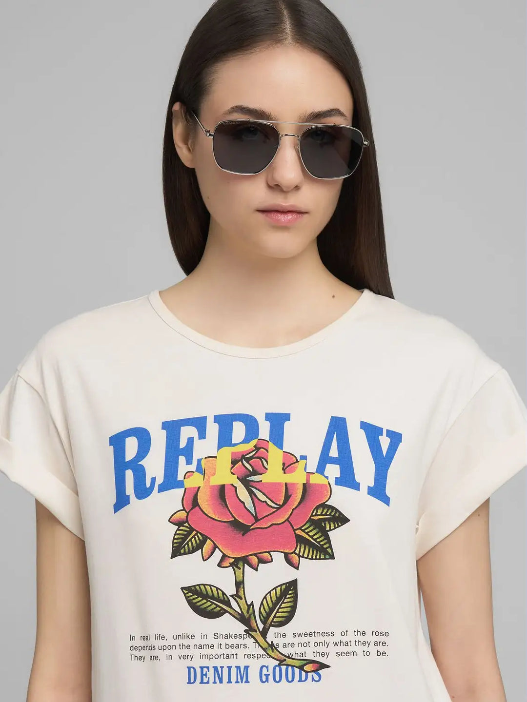 Replay - Jersey T-shirt - With Rose And Log Print - White