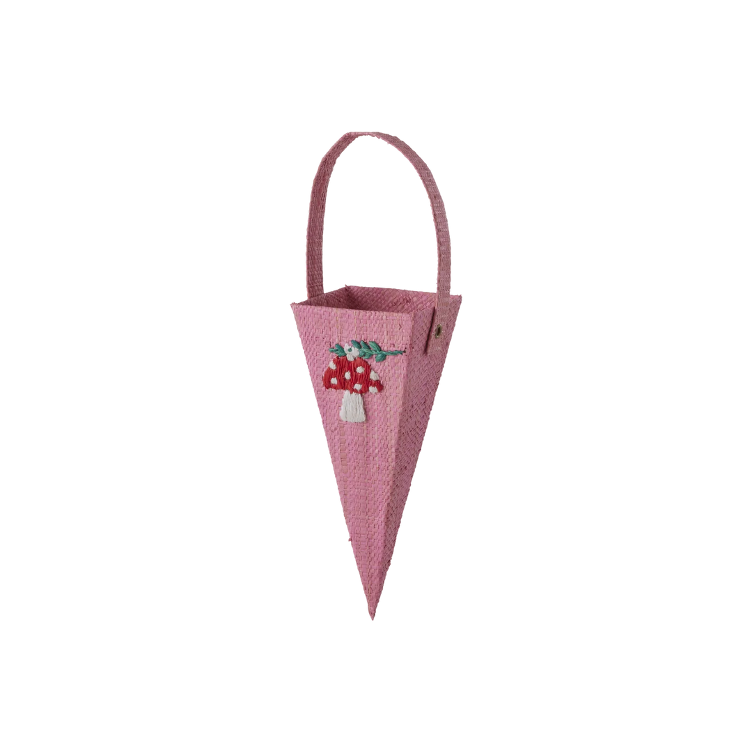 Rice - Small Raffia Cone - Pink - Mushroom Embroidery