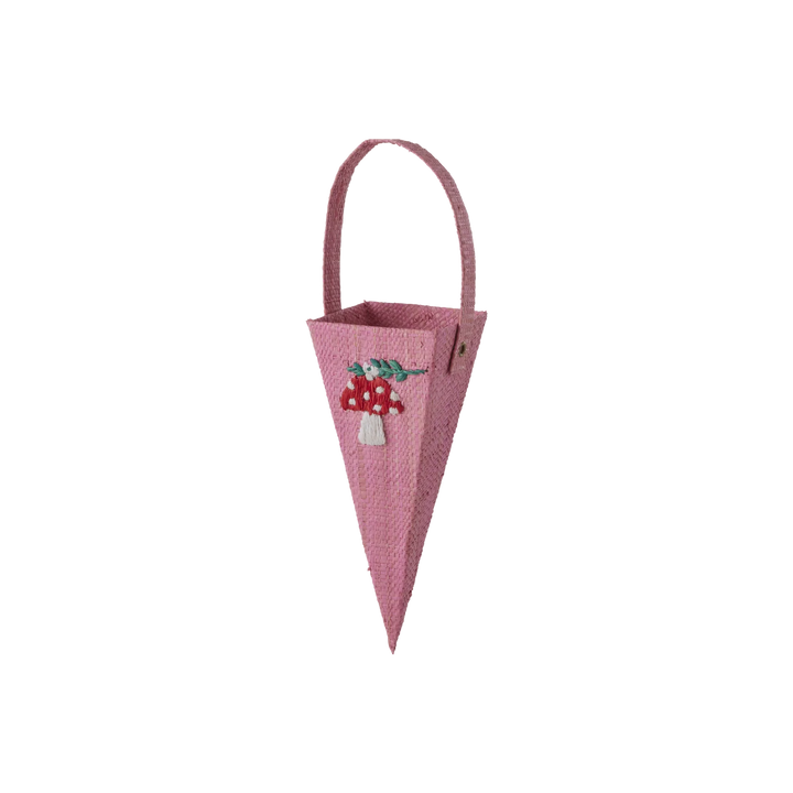 Rice - Small Raffia Cone - Pink - Mushroom Embroidery
