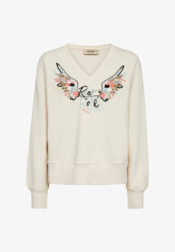 Mos Mosh - Cosette V-LS Spring Sweatshirt - Ecru