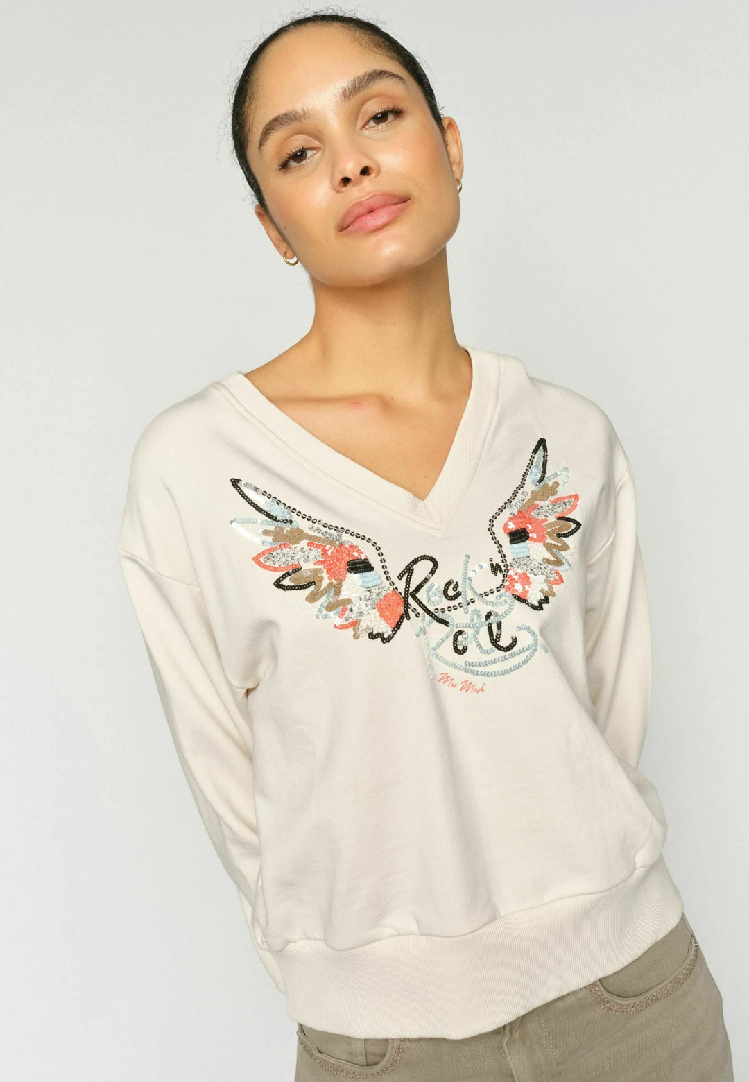 Mos Mosh - Cosette V-LS Spring Sweatshirt - Ecru