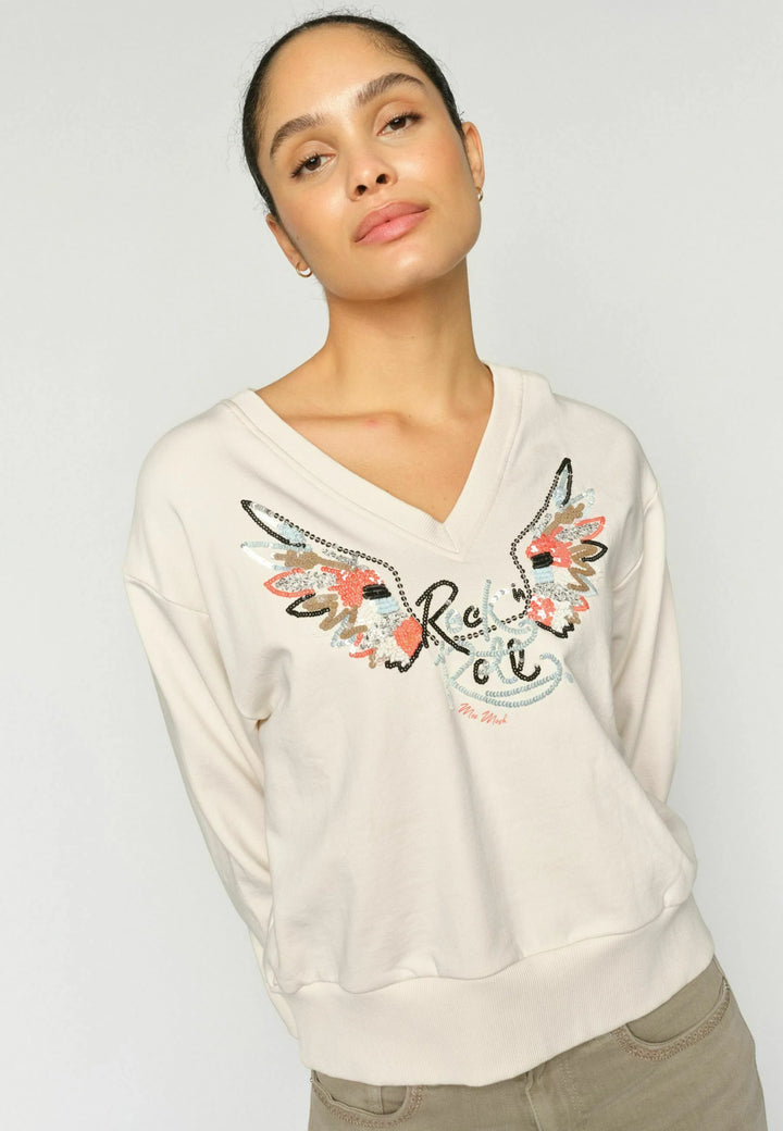 Mos Mosh - Cosette V-LS Spring Sweatshirt - Ecru