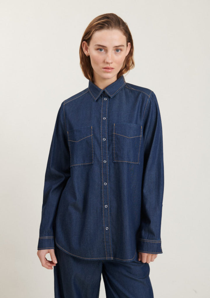 Basic Apparel - Bine Skjorte - Mid Blue
