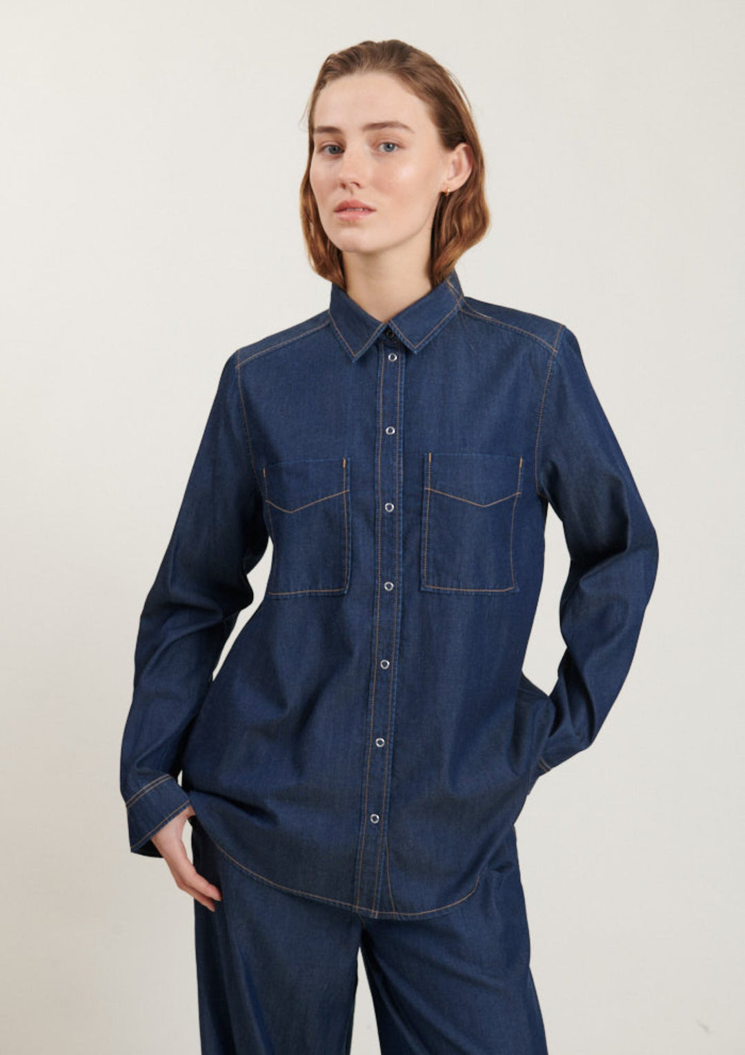 Basic Apparel - Bine Skjorte - Mid Blue