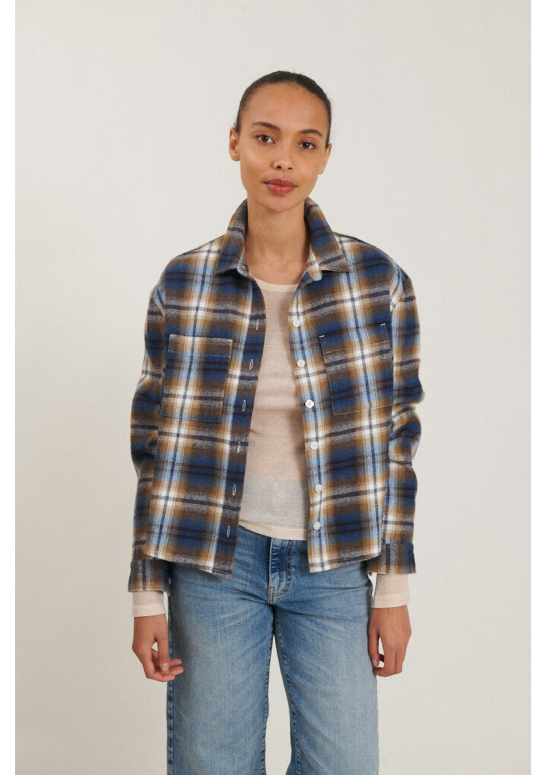 Basic Apparel - Kira Skjorte - Tobacco Brown / Classic Blue