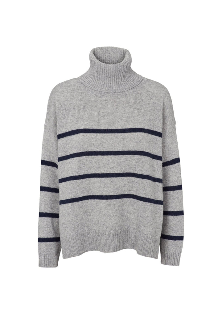 Basic Apparel - Lise Striped T-Neck - Striktrøje
