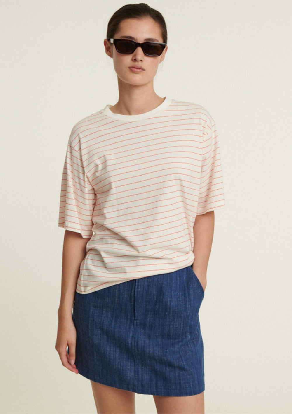Basic Apparel - Raja Stripe Tee - Grenadine / Whisper white