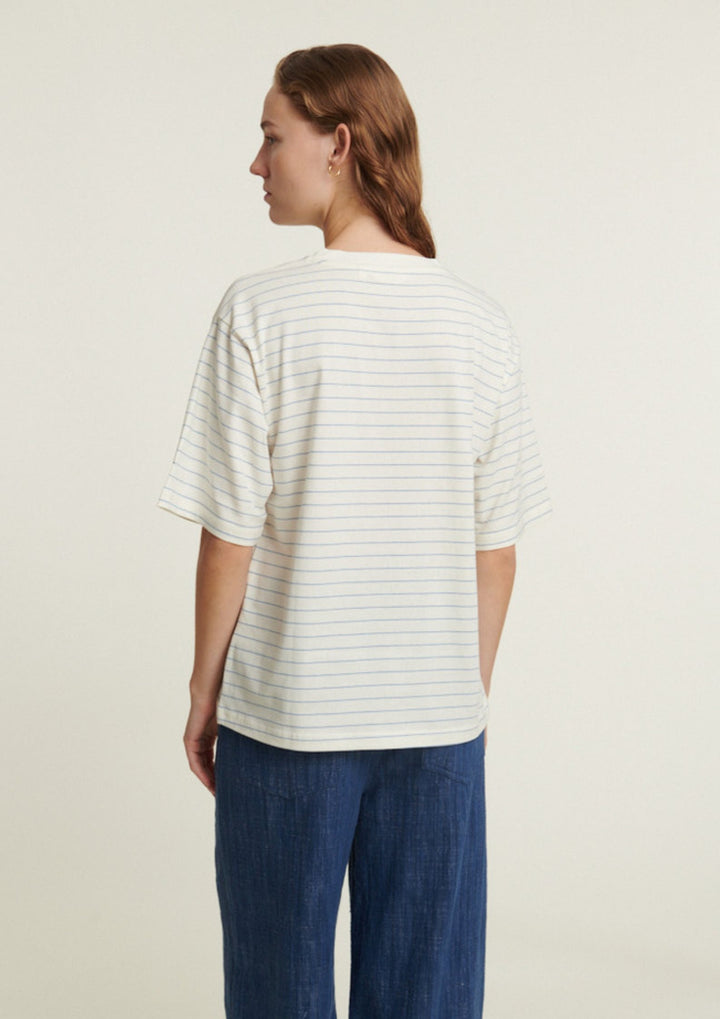 Basic Apparel - Raja Stripe Tee - Quiet Harbor / Whisper white