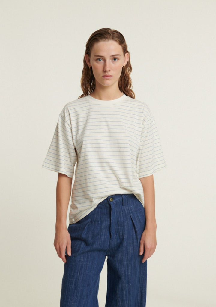 Basic Apparel - Raja Stripe Tee - Quiet Harbor / Whisper white