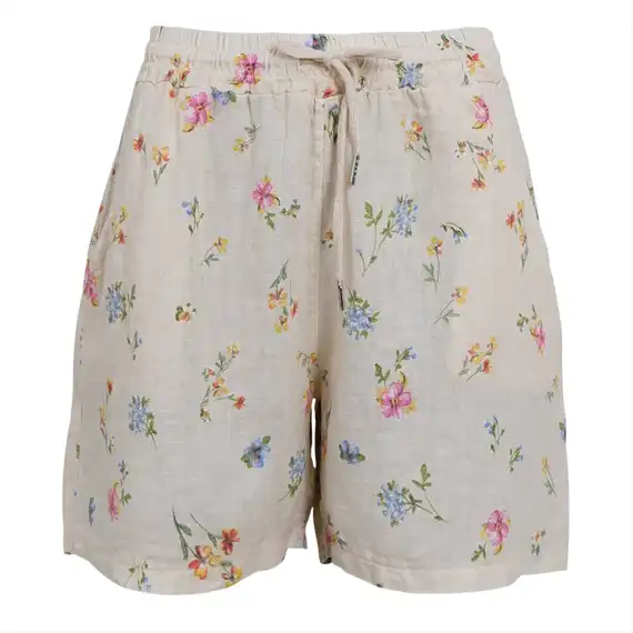 Black Colour - Melina Linen Shorts - Flower