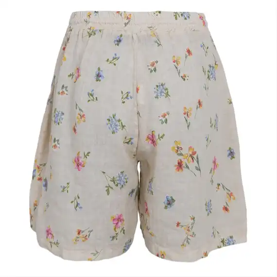 Black Colour - Melina Linen Shorts - Flower