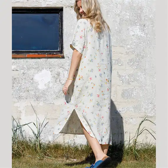 Black Colour - Melina Long Linen Kjole - Flower