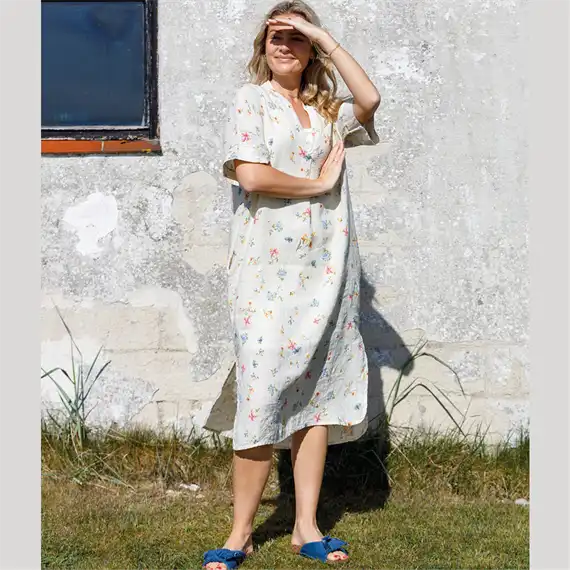 Black Colour - Melina Long Linen Kjole - Flower