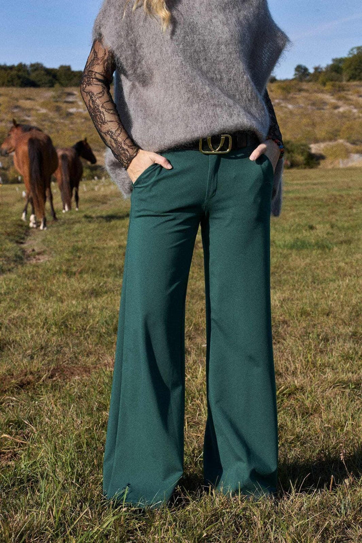 Black Colour - Davi Casual Box Pants - Bottle Green