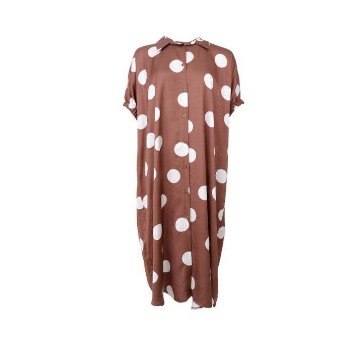 Black Colour - Mabel Satin Dress - Mocha Dot