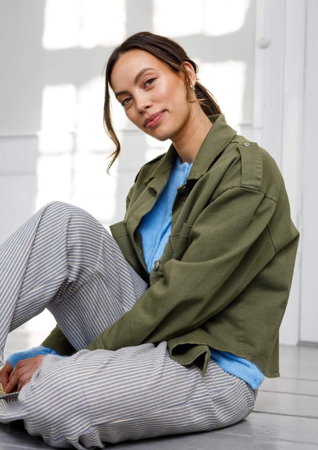 Black Color BCBella Strik Cardigan - Sky Blue