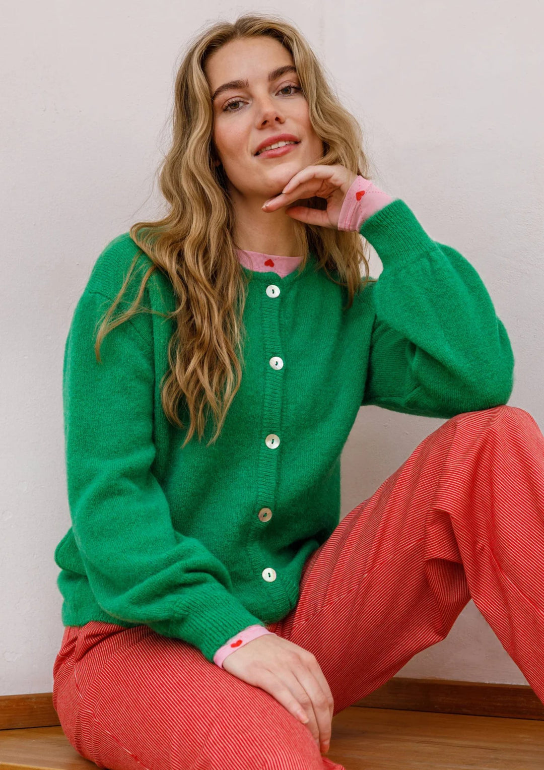Black Color BCBella Strik Cardigan - Green