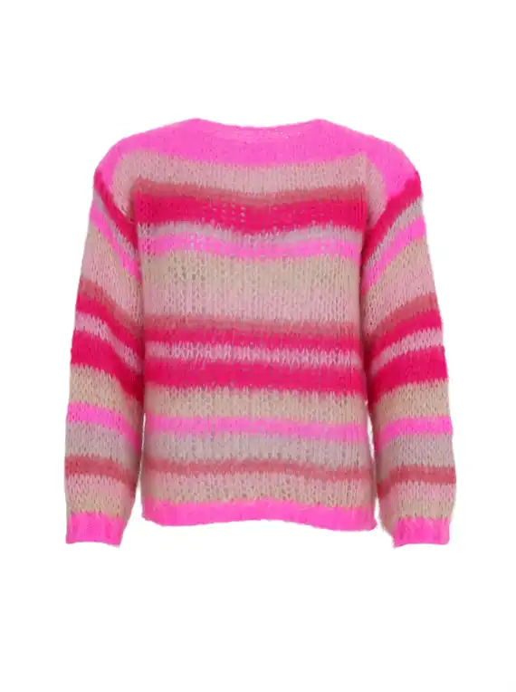 Black Colour - adria Multi Striped Jumper - Pink Passion