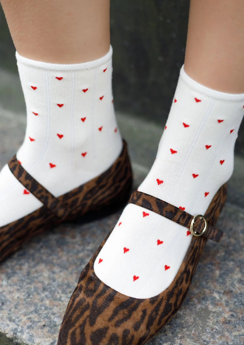 Black Colour - Alea Heart Strømper - Creme w. Red Hearts - Onesize