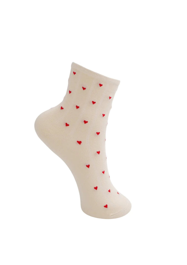 Black Colour - Alea Heart Strømper - Creme w. Red Hearts - Onesize