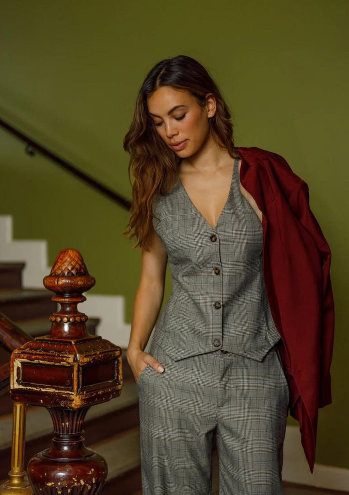 Black Colour - BCNikka Chequered Vest - Grey