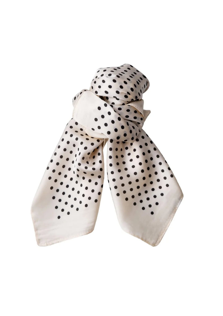 Black Colour - Bianca Mini Scarves - Off White Dot - Onesize