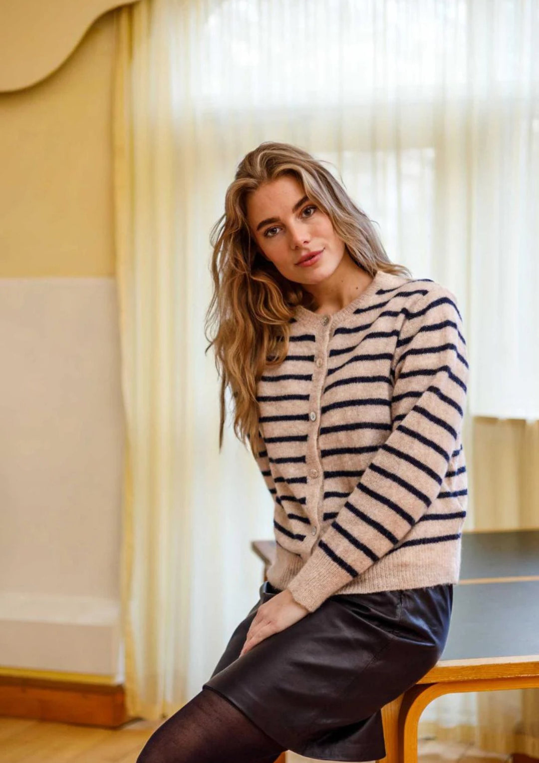 Black Colour - Dell Striped - Strik Cardigan - Navy