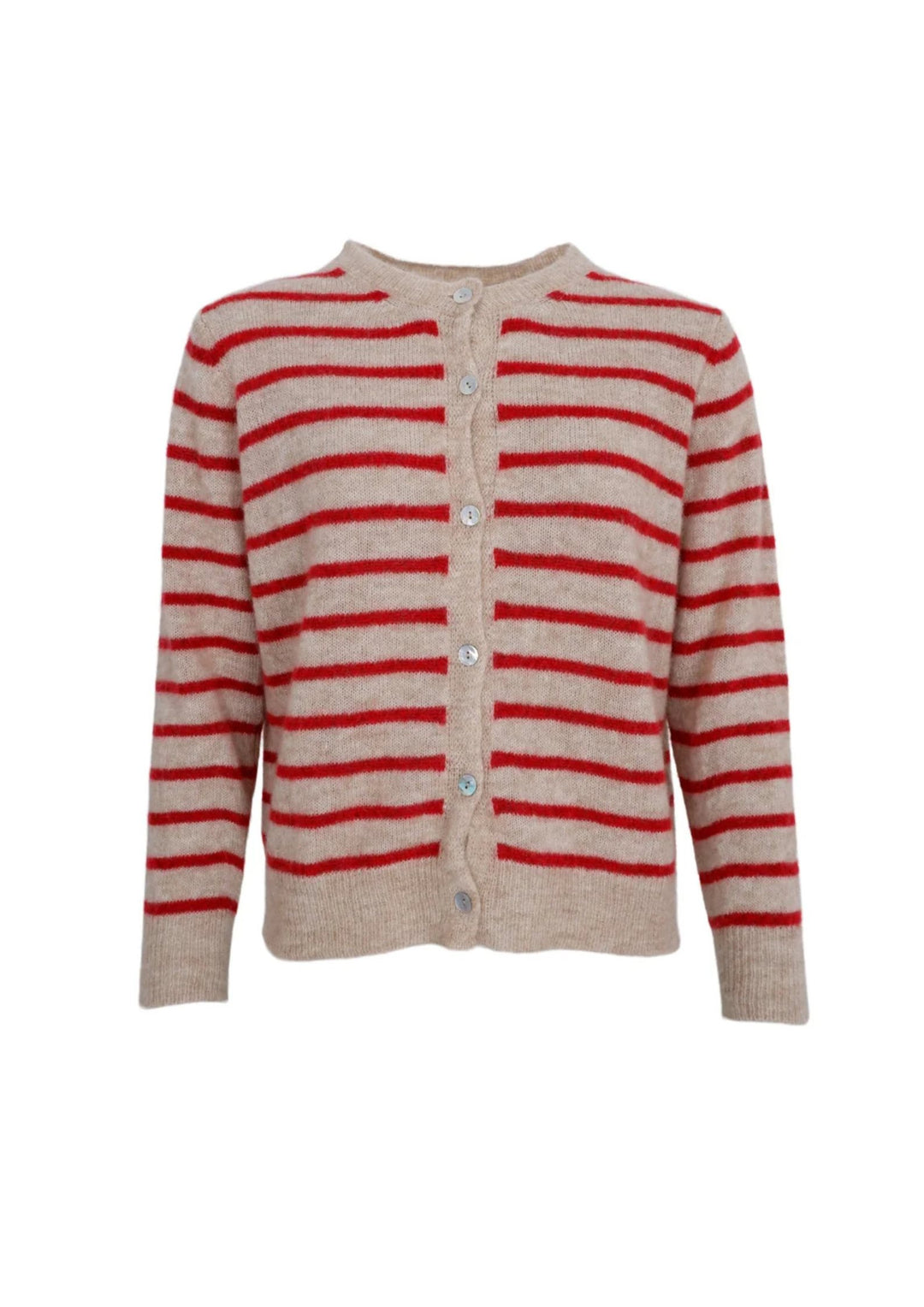 Black Colour - Dell Striped Strik Cardigan - Red